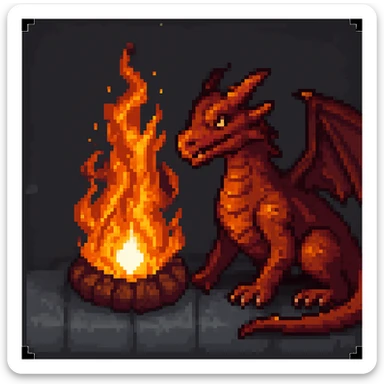 Add a pixel art style dragon to the scene, keep all original colours and lighting sticker