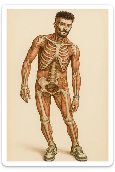 Uomo con problemi di asimmetrie e bacino inclinato, visione anatomica senza scritte sticker