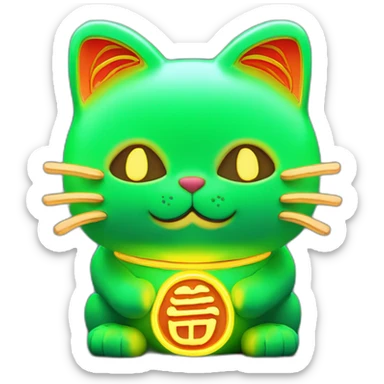 maneki neko 3d in the form of green neon sign sticker