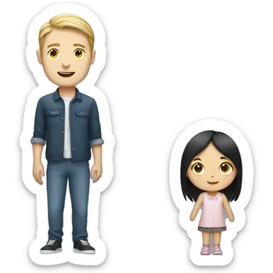tall white guy and short asian girl couple sticker