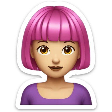 young girl with purple eyes, hot pink bob haircut with bangs, fair skin sticker