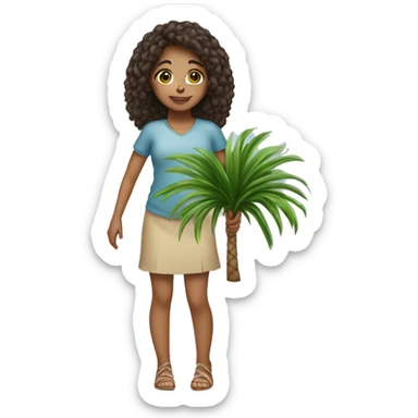 Light skin Girl carrying a small palm tree sticker