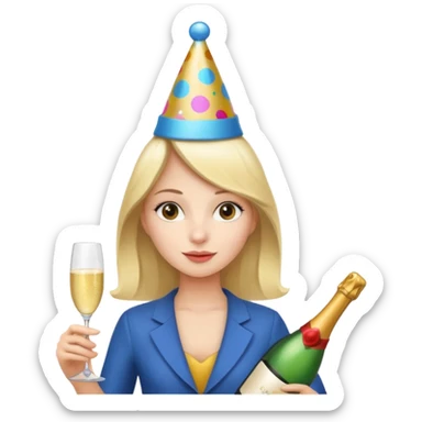 girl with Champagne bottle with party cap, only holding bottle. sticker