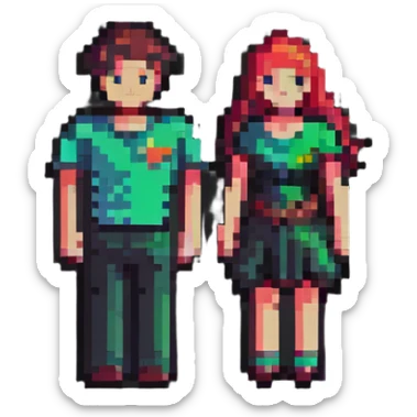 stylish professional pixel art male and female icons with modern fashion sticker