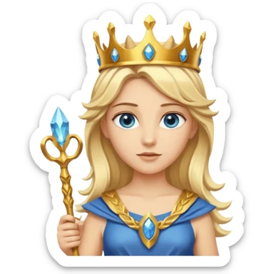 Deesse grecque blonde cheveux mi longs. Yeux bleus. Une couronne de laurier d'or dans les cheveux et septre sticker