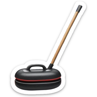 An icon featuring a curling stone sliding across the ice, with a broom nearby. The scene includes the curling rink, with its distinctive circles, and a vibrant crowd in the stands. Snowflakes fall outside the arena, and bright lights illuminate the ice. Transparent background. sticker