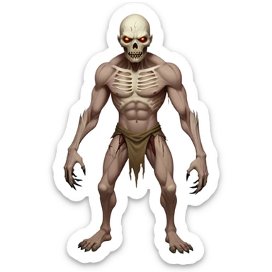 Cinematic Realistic WoW undead civilian Portrait, captured in a fierce, battle-ready stance, muscles taut beneath his tattered, earth-toned attire. His decayed, pallid skin and glowing eyes are rendered with intense lifelike detail and dynamic lighting, high shine, embodying the raw, relentless fury of an undead civilian in the heat of combat. sticker