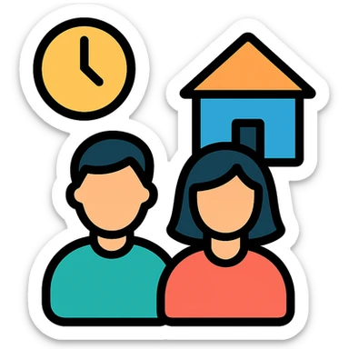 two people, a clock and a house together sticker