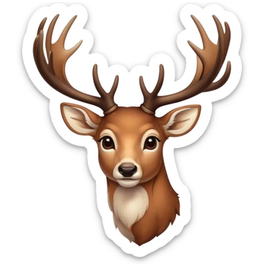 Cinematic Noble Deer Portrait Emoji, Poised and regal, with a graceful, slender build and a dappled Fur of warm browns and creams, elegant antlers crowning its head, deep-set soulful gentle eyes, Simplified yet sharp and sophisticated features, highly detailed, glowing with a soft, dignified glow, high shine, intelligent and serene, stylized with an air of forest majesty, focused and attentive, soft glowing outline, capturing the essence of a watchful woodland guardian, so majestic it feels as though it could gracefully leap out of the screen with effortless authority! sticker