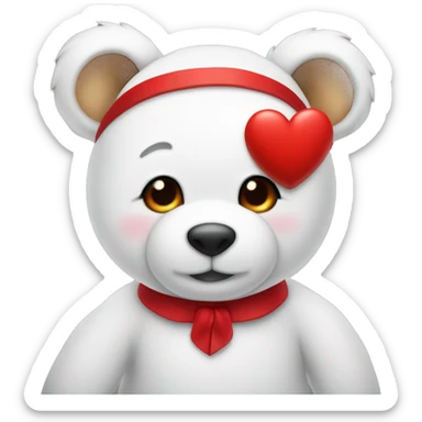 white teddy with a small red heart on his chest and a classic red bow around his neck sticker