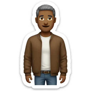 man with white shirt underneath a brown sweater sticker