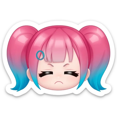 cute anime girl chibi, pink and blue twin tails, lewd expression sticker