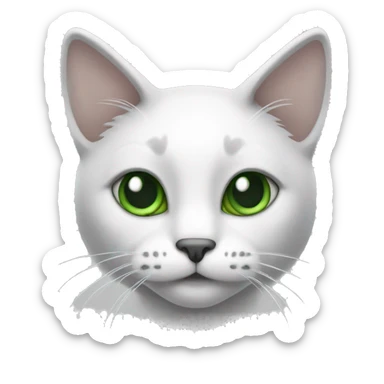 Cat with grey ears and white body in front and green eyes sticker