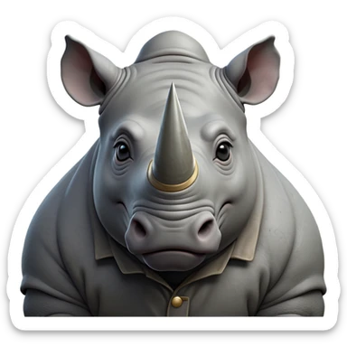 cinematic-noble-rhinoceros-portrait-emoji,-poised,-with-a-massive,-powerful-build-and-a-thick,-hide-of-slate-gray,-deep-set-soulful-piercing-eyes,-simplified-yet-sharp-and-sophisticated-features,-highly-detailed, with large black eyes, szoomed out showing houlders sticker