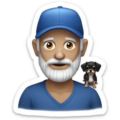 Blue eye Old man with goatee beard ball cap holding black Chihuahua long hair sticker