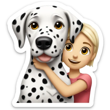 Dalmatian dog and short haired girl embrace sticker