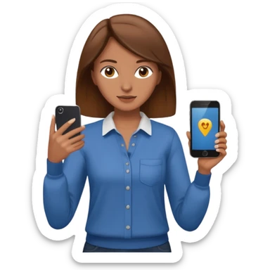 woman casual clothes holding a phone in one hand sticker