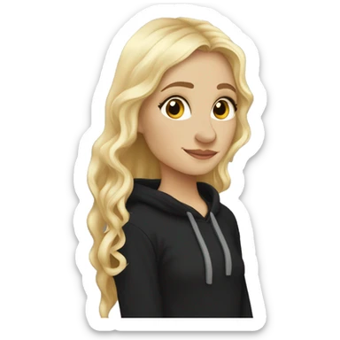 Pippin-hobbit wearing black hoodie kissing pretty straight hair blonde woman with attractive top sticker