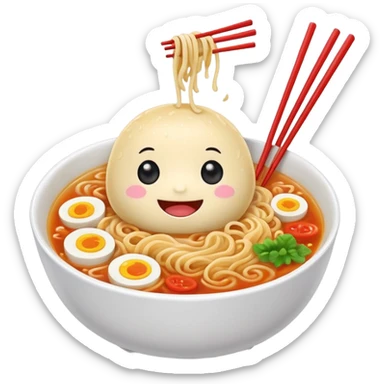kawaii ramen with cute eyes and smile and 2 chopsticks like its a sticker sticker