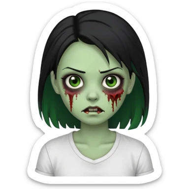 zombie girl with white shirt but similar to this with green skin black hair sticker