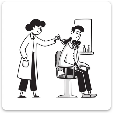 a soldier man getting a haircut, hand drawn doodle style sticker