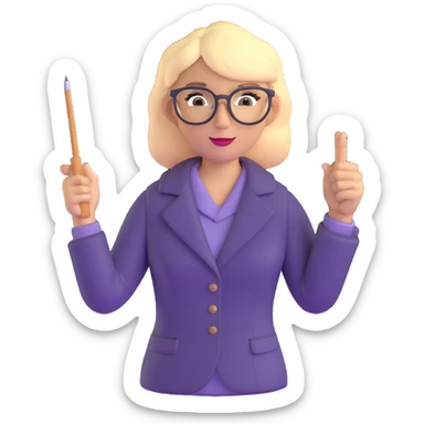strict and fair blonde math teacher with glasses holding a pointer sticker