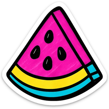 slice of watermelon with seeds, bright and juicy look, pop colors style sticker