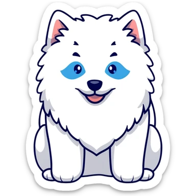 fluffy white Samoyed dog with blue eyes, smiling sticker