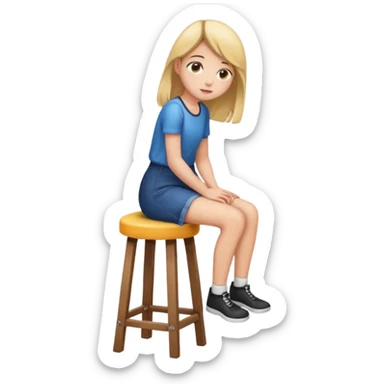 a girl is sitting on a stool seeing whole body toward left side sticker