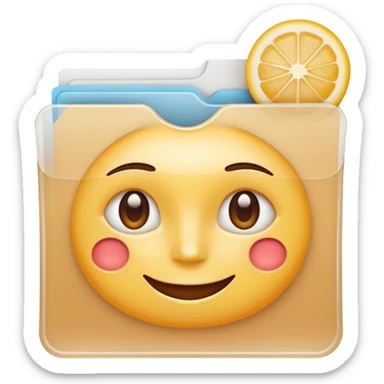 A **simple emoji-style icon** of a **transparent white plastic folder**, minimal and clean, with **rounded corners**, subtle translucency, soft shading, and a **small wellness symbol** on the front combining **skincare, daily routine, and healthy food elements**.
 sticker