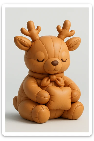 a deer with a ribbon scarf, sitting and holding an object, cushion style sticker