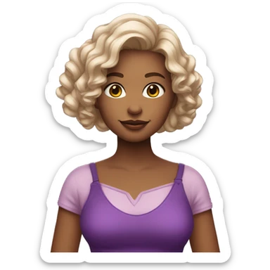 Menina de pele clara e cabelo roxo cacheado sticker