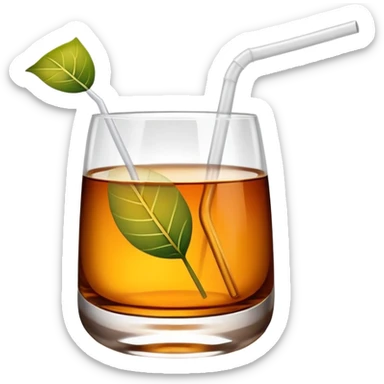 whisky glass with a straw and a klee leaf sticker