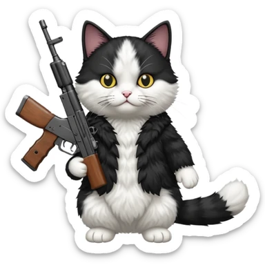 black and white cat with an ak47 gun sticker