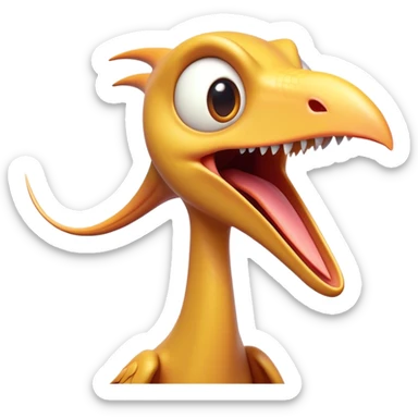 Cinematic Comical Pterodactyl Portrait Emoji, Head tilted dramatically with an exaggeratedly shocked expression, featuring a sleek, streamlined body with a quirky, animated beak and wide, comically expressive eyes full of playful disbelief, Simplified yet hilariously expressive features, highly detailed, glowing with a slightly sassy ethereal glow, high shine, dramatic yet playful, stylized with an air of cheeky prehistoric mischief, soft glowing outline, capturing the essence of a meme-worthy Pterodactyl that looks ready to side-eye its way into viral fame! sticker