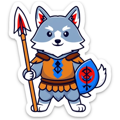 Russian pagan warrior with wolf pelt, spear, ancient Slavic symbols sticker