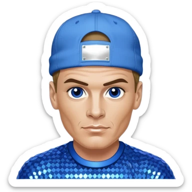 Vanilla Ice with dark blonde hair, blue sequin outfit sticker