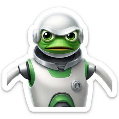 pepe the frog as a robot similar to astro robot but only the head (no body, no arms). it is important that is only the head, coverd with a robot suit.  sticker