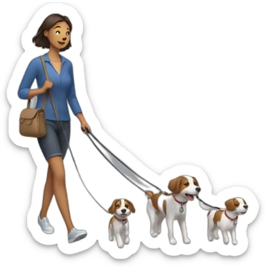 Woman walking two dogs on leashes sticker