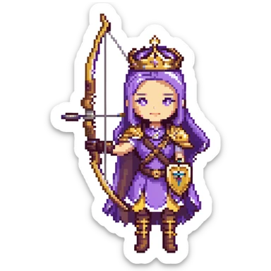 Archer Queen with crossbow, crown, purple and gold outfit sticker