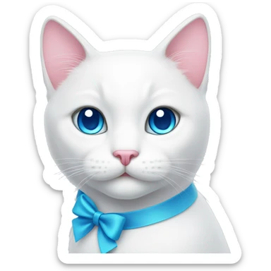 white cat with a pink bow and blue eyes sticker