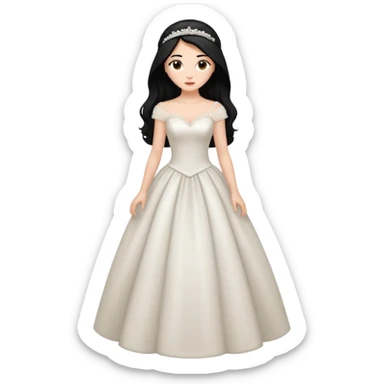 Chica blanca, ojos marrones,vestida novia, cuerpo entero, pelo negro largo y recogido sticker