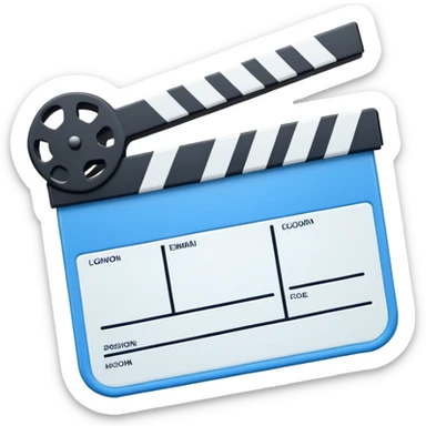 ultra simplified movie clapper with blue and white colors, two simple rectangles with a diagonal line sticker