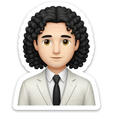 Cockasian guy with black long curly hair and black eyes wearing a White simple suit guy  sticker