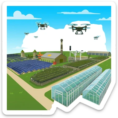 a military grade ai farms building from an overhead view sticker