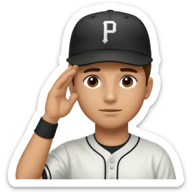 Baseball player, hand to head salute, hat with P, black reflection stickers sticker