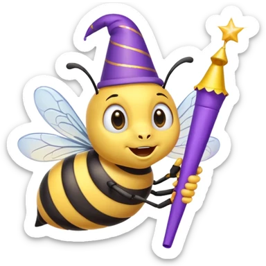 a Bee with purle Birthday Hat, Bee blowing party horn sticker