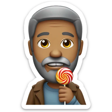 a man with the flu eating a lolipop with a beard sticker