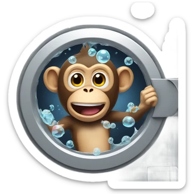 a monkey stuck in a washing machine with bubbles coming out sticker