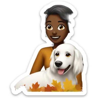 Long haired Black woman with a white dog wishing a happy Thanksgiving  sticker